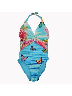 Johnny Was XS Costa Azul Butterfly Twist One Piece Swimsuit Floral New